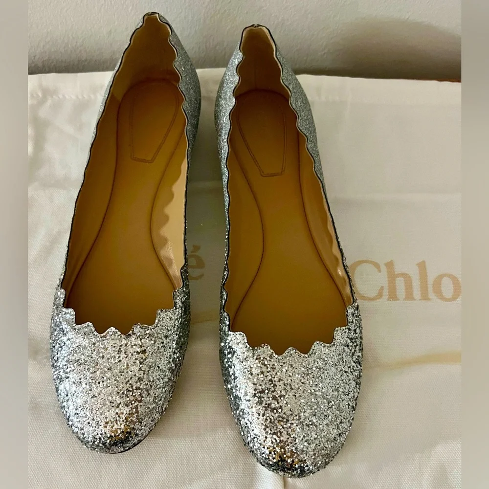 Chloe women Ballets Flat shoes Size 39 Metallics Silver Gray Shoes - Picture 1 of 14